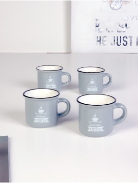 Dark/Gray "Delicious Coffee" Mug 77 ML Set of 4 With Gift Box